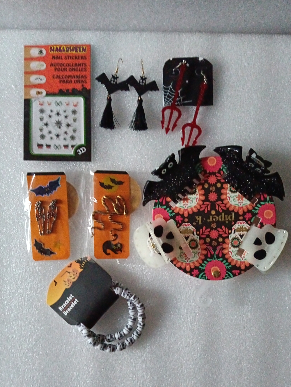 Halloween Costume Earings, Skull Hair Clips Skull Bracelet, Hair Accessories